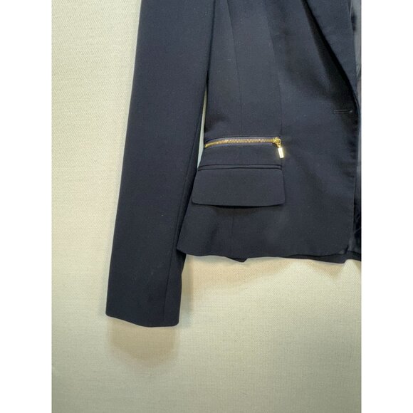 Calvin Klein Black Womens One Button Blazer Jacket Size 8 Black Zipper Pockets - Picture 6 of 12